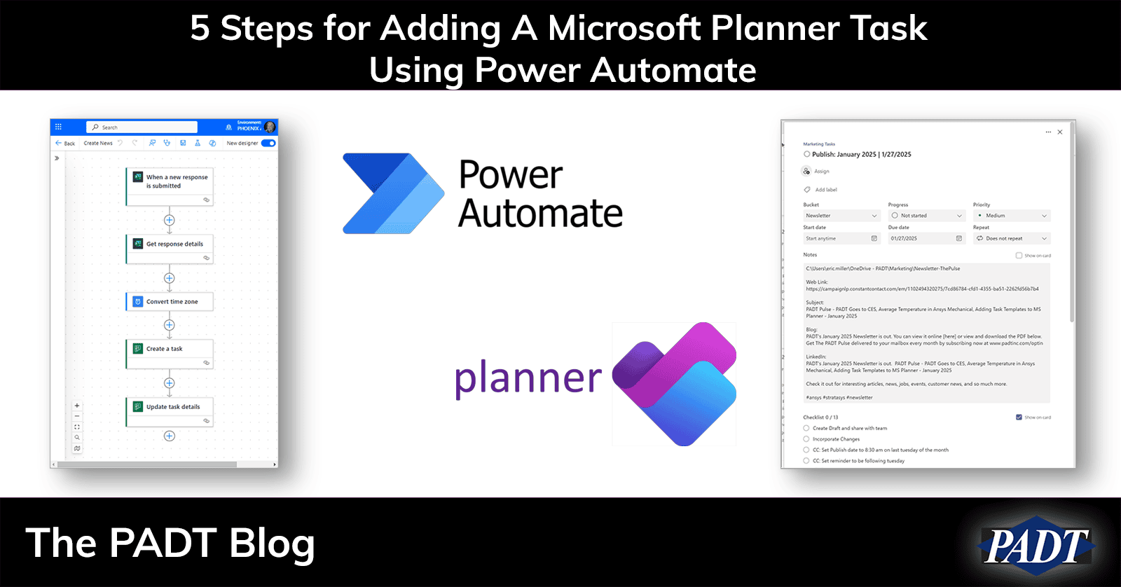 Title card for an article on using Power Automate to add a task to a plan in Microsoft Planner